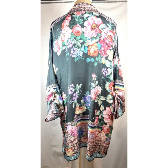 Johnny Was SILK Floral Bethia Mixed-Print Button Long-Sleeve PLUS Kimono Top - Picture 5 of 12